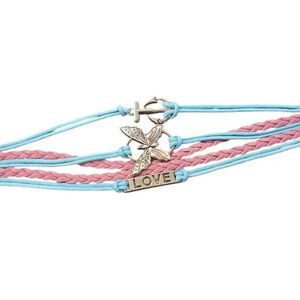 Love Butterfly Anchor Charm Faux Leather Multi-layered Bracelet